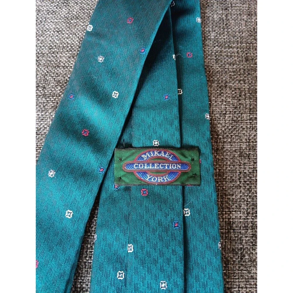 Tie 70s 80s 90s Y2K Mens Mikael York Green Red White 3.25 Wide 58 Long